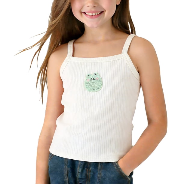 Camisolas de cuello redondo para niños, linda camiseta con estampado tridimensional y tirantes finos, cuello redondo, para niños, parte superior de poliéster para niños