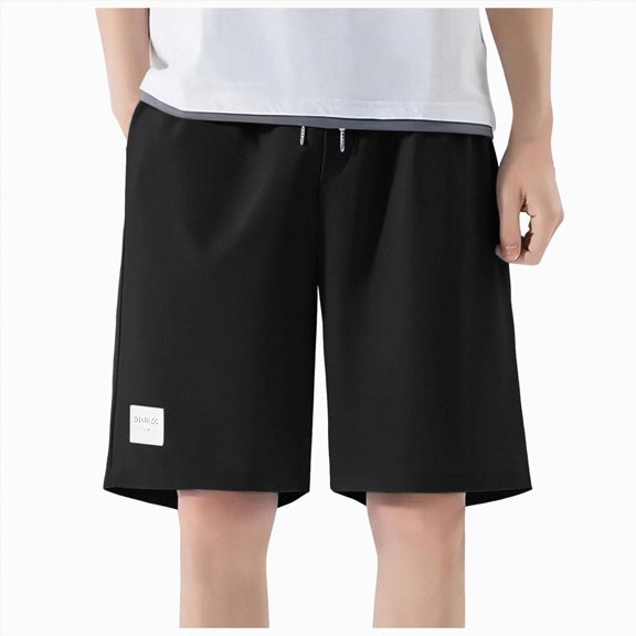 Ymyiu Elastic Waist Shorts for Men Mens Casual Shorts Drawstring Shorts Stretch Elastic Waist Summer Beach Golf Shorts Size XL(Black, XL)