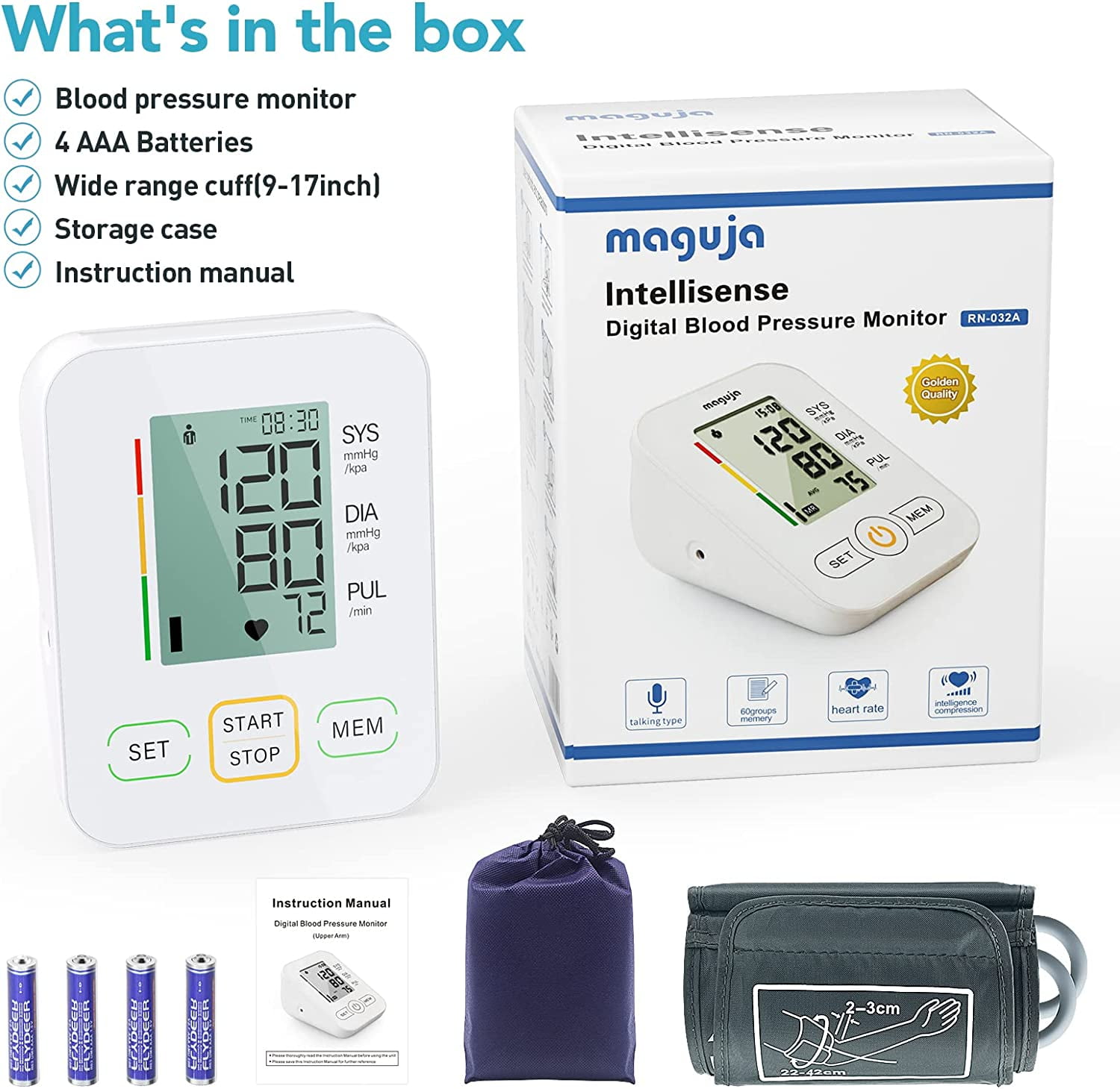 Blood Pressure Monitor, maguja Blood Pressure Machine, BP Monitor Automatic  Upper Arm Cuff Digital with 8.7-17inches High Blood Pressure Cuff for Home