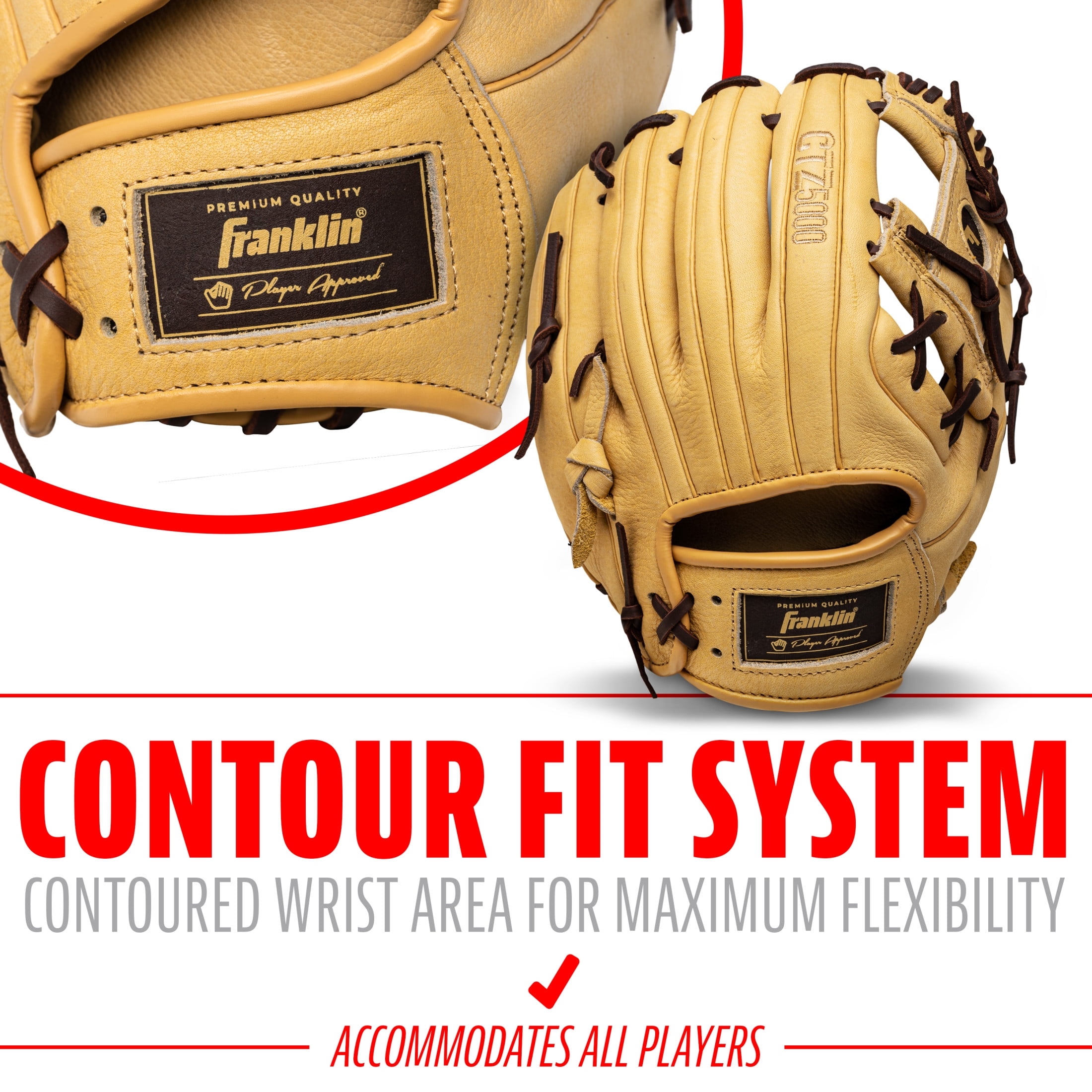 Franklin Sports CTZ5000 Cowhide Leather Baseball Infield Glove, 11.5 in, Camel, Right Hand Throw