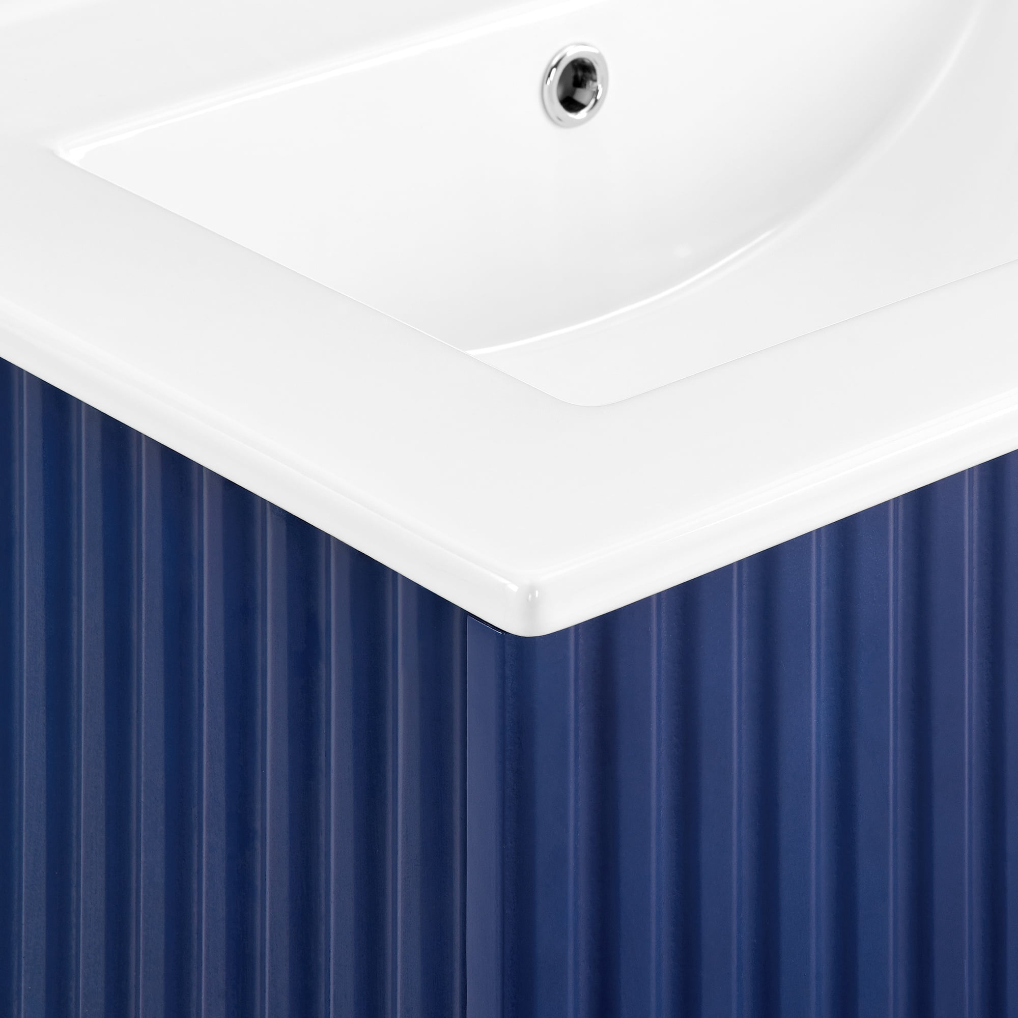 PORKISS 24” Bathroom Vanity, Modern Wall Mounted Floating Vanity with Porcelain Sink and Wood Soft Close Doors, Blue