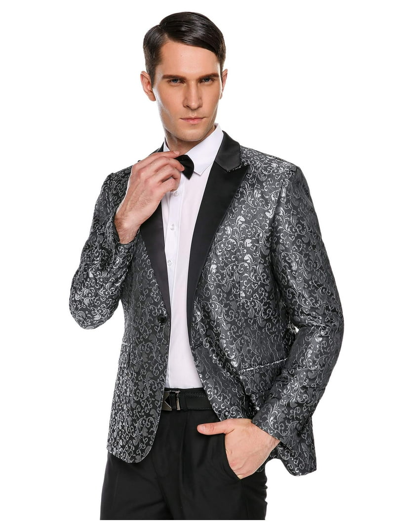 silver grey dress jacket for wedding FAWUUDO Men's One Button Shiny Sequin Blazers Fashion Dress Suit Jacket Festival Tuxedo Sport Coat for Wedding Party Prom Silver