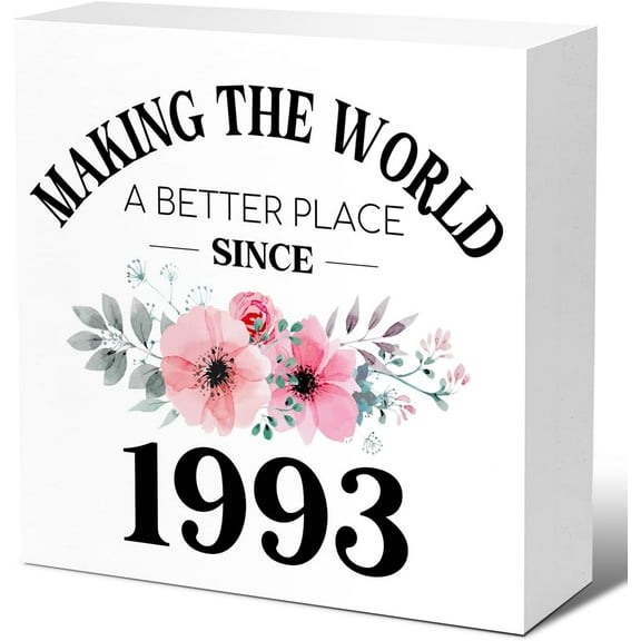 Zomyto 7"x7" 30th Birthday Gift for Women Men,Making the World a Better Place Since 1993 Wooden Block Sign Desk Décor for 30th Anniversary or 30th Birthday Party Decoration