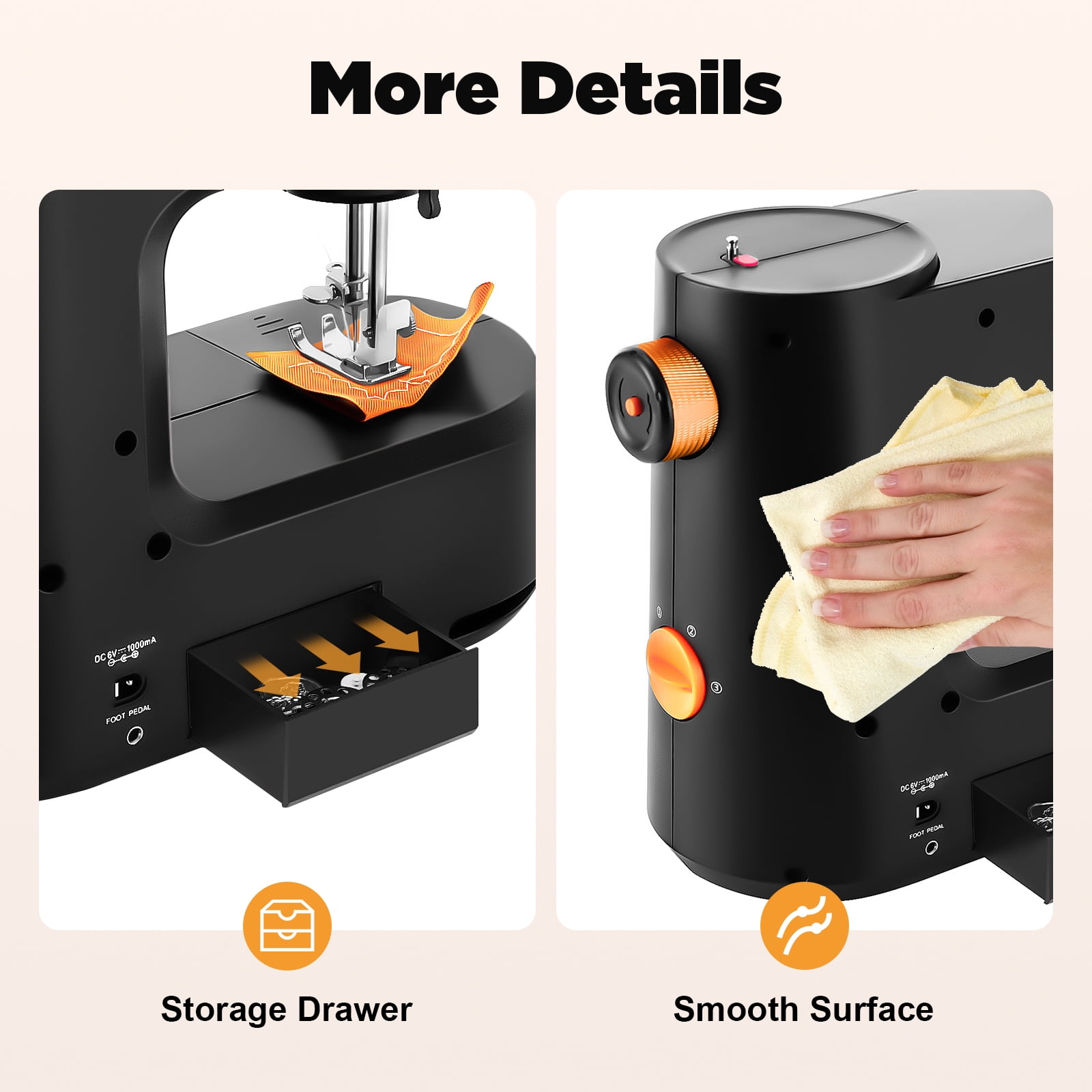 Mini Portable Sewing Machine for Beginners – Dual Speed Electric & Foot Pedal Operation, LED Light, 5 Stitch Patterns, Compact Handheld Sewing Kit – Black