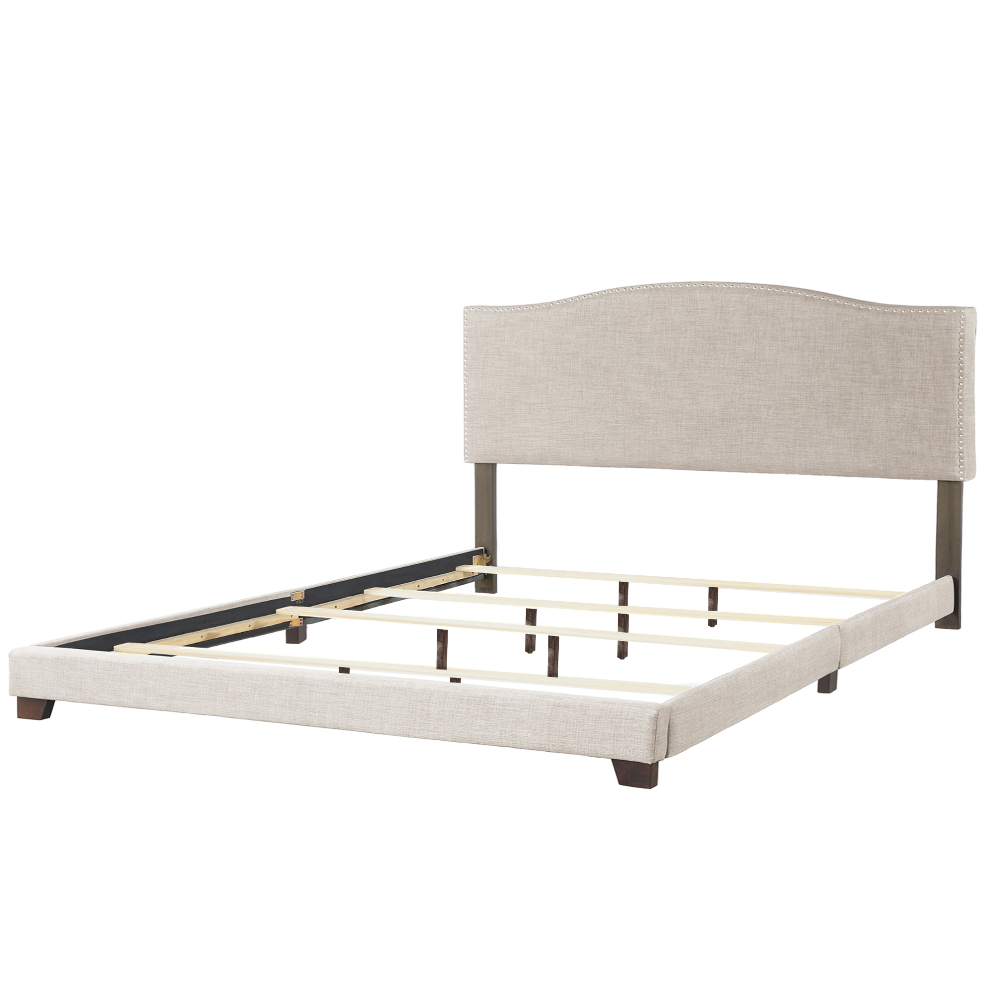 Harper & Bright Designs Wilshire Upholstered Linen Nail Head Trim Platform Bed with Slat Support, Multiple Sizes (King)