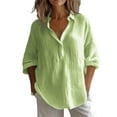 thumbnail image 2 of Green Women Shirts, Women'S Solid Color Cotton And Linen Casual Shirt Loose Long Sleeve Linen V Neck Shirt T Shirt,Women Shirts L, 2 of 6