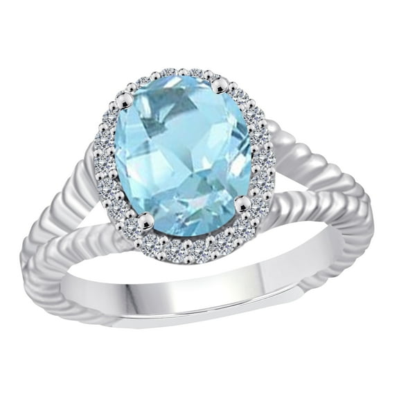AoneJewelry 1.95 Carat 10K Solid Rose, White & Yellow Gold Oval Shape Aquamarine Diamond Ring