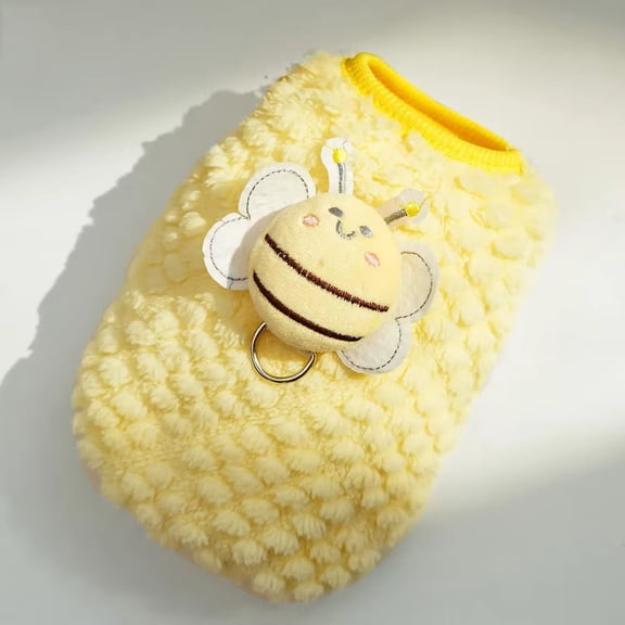 NovaStitch Pineapple Textured Plush Pet Vest with 3D Honeybee Decor Dog Cozy Outfit Dog Kitten Puppy Pet Apparel Yellow L