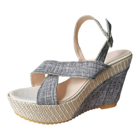 

PEASKJP Platform Sandals Women Wide Women s Strap Sandals Flat Sandal Fisherman Strappy Sandals Roman Sandals Ankle Strap Sandals (Grey 8)