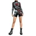 thumbnail image 1 of hirigin Women Halloween Cosplay Playsuits Skeleton Print Mock Neck Long Sleeve Skinny Short Jumpsuits One-Piece Clothes, 1 of 5