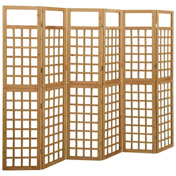 6 Panel Room Divider Trellis, Foldable Brown Solid Wood Frame, 96 Inch