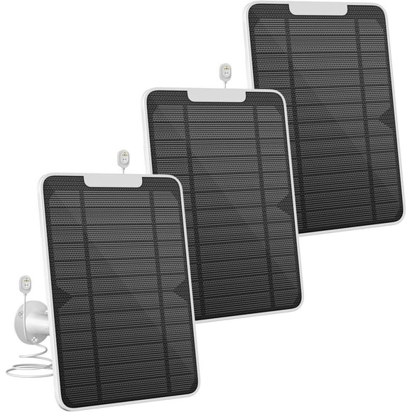 5v 6w solar panel charger compatible with arlo pro 4/pro 3/pro 3 floodlight/ultra/ultra 2, continuous power supply, 9.8ft waterproof power cable, ip65 weatherproof, includes secure wall mount, 3 pack