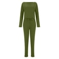 thumbnail image 5 of Lenpel Casual Jumpsuits for Women Crew Neck Long Sleeve Drawstring Waisted Overalls Tapered Leg Lounge Rompers, 5 of 6