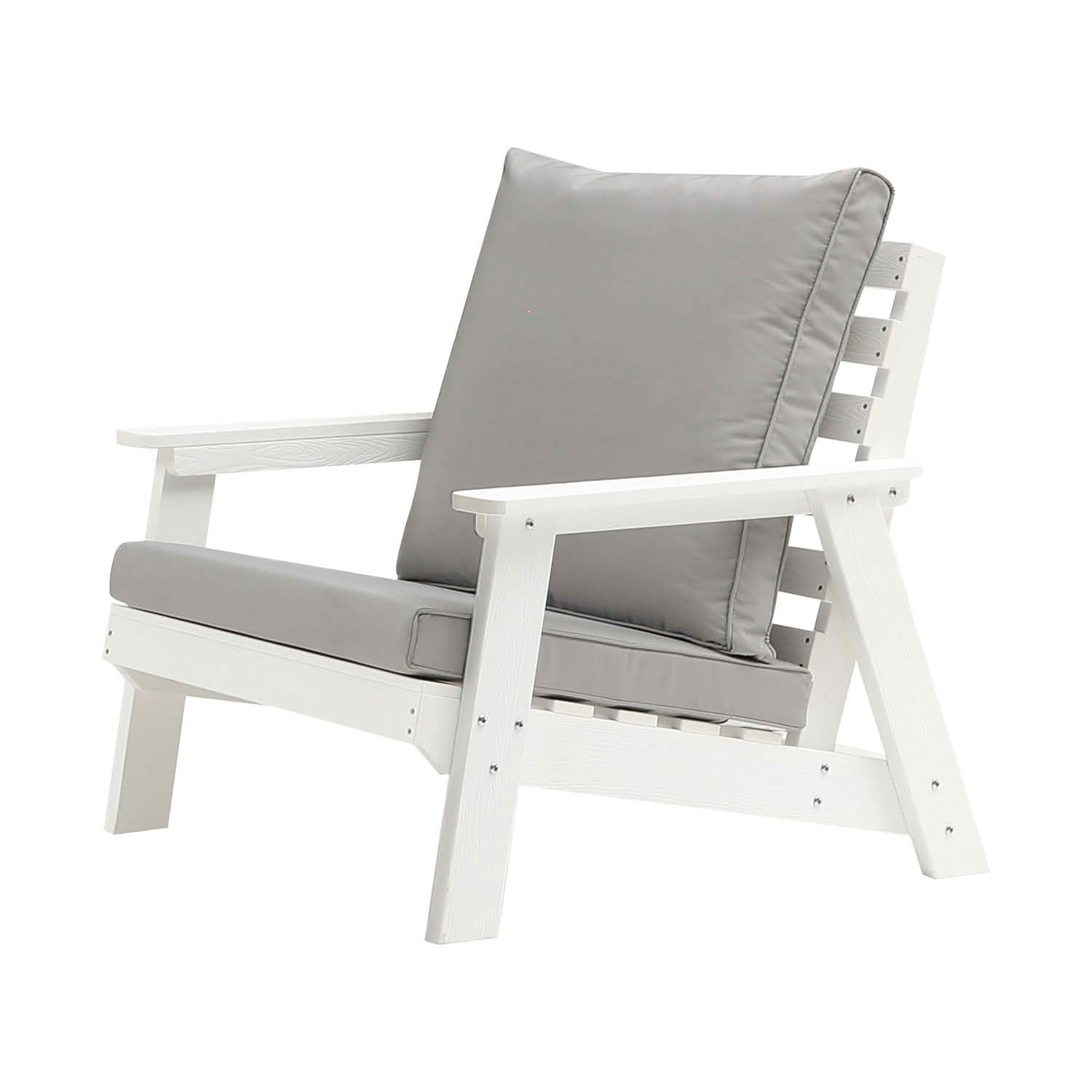 MAYEERTY All Weather Outdoor Single HIPS Patio Sofa with Thick Cushion, Wood Grain Fade Resistant Single Chair for Yard Pool Terrace