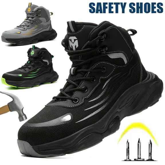 Men's Steel Toe Safety Boots,Non Slip Ankle Protection Safety Shoes,Puncture-Resistant Work Shoes for Factory|Construction|hiking|Outdoor,Black Size 9.5