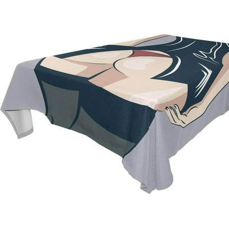 SKYSONIC 60"x120" Square Tablecloth with Dress Girl Prints, Anti-Wrinkle and Smooth Table Cloth for Kitchen/Home Party Decoration