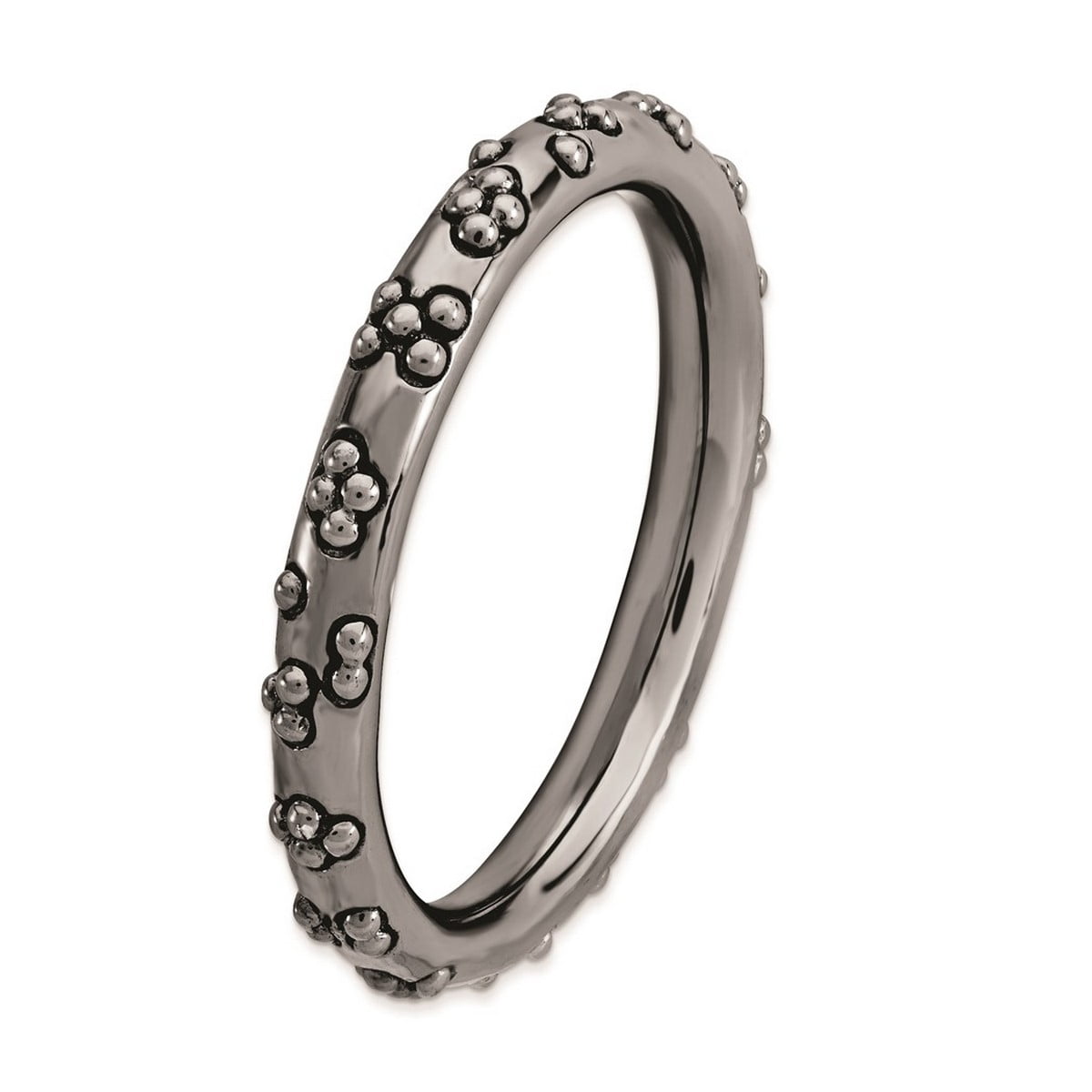 2.5mm 925 Sterling Silver Ruthenium plating Stackable Black Plated Textured Ring Size 9 Stackable Ring for Women