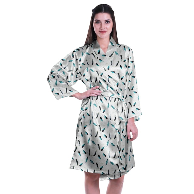 Moomaya Printed Womens Kimono Robes Short Satin Silk Bridal Robe Loungewear
