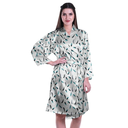 Moomaya Printed Womens Kimono Robes Short Satin Silk Bridal Robe Loungewear