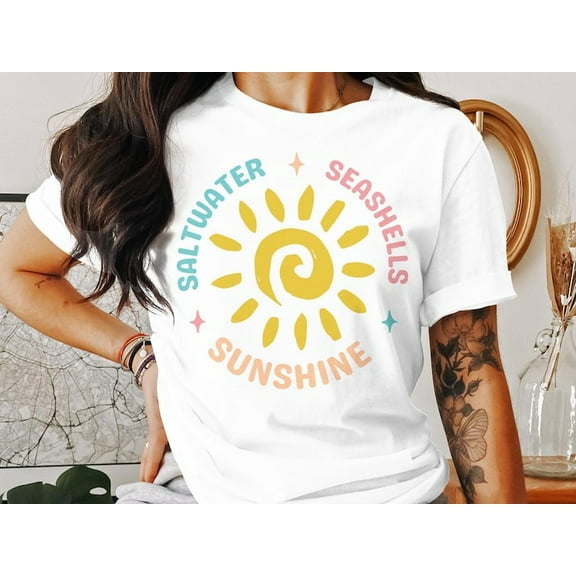 Saltwater Seashells Sunshine T-shirt, My Perfect Day Beach Summer Vacation T-shirt, Summer Vacation T-shirt, Sunshine T-shirt.