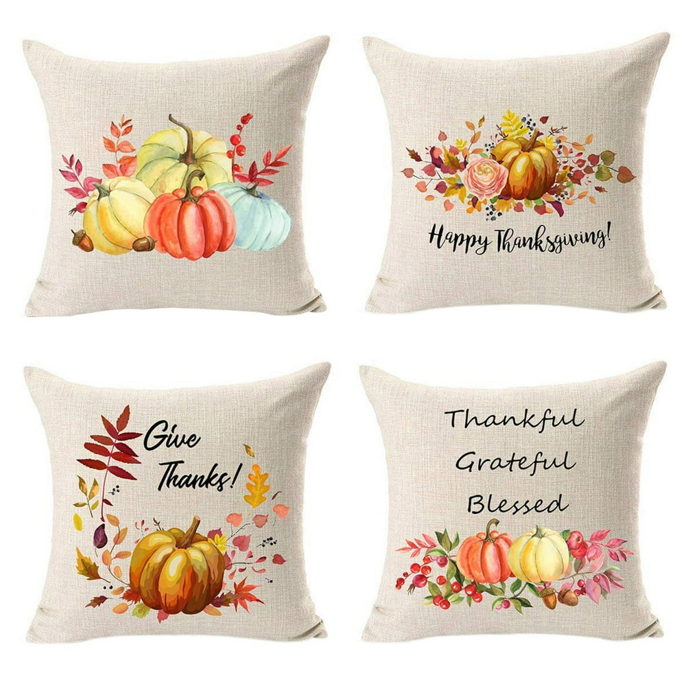 YIWULA 4Pc Thanksgiving Autumn Decor Fall Pumpkin Leaves Throw Pillow