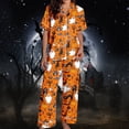 thumbnail image 2 of MuXiKeJi Clothes Satin Pajamas for Women Set Button Down Sleepwear Print Pjs Set 2 Piece Short Sleeve Long Loungewear,Halloween Pajama Pants for Women, 2 of 8