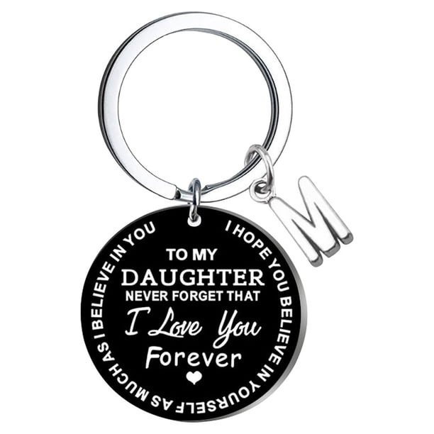 Llaveros para mujer, llavero de billetera, llavero de auto, lindo llavero DIY para mi hija, llavero de acero inoxidable negro con apellido de 26 letras, 2,5 cm, decoraciones de moda