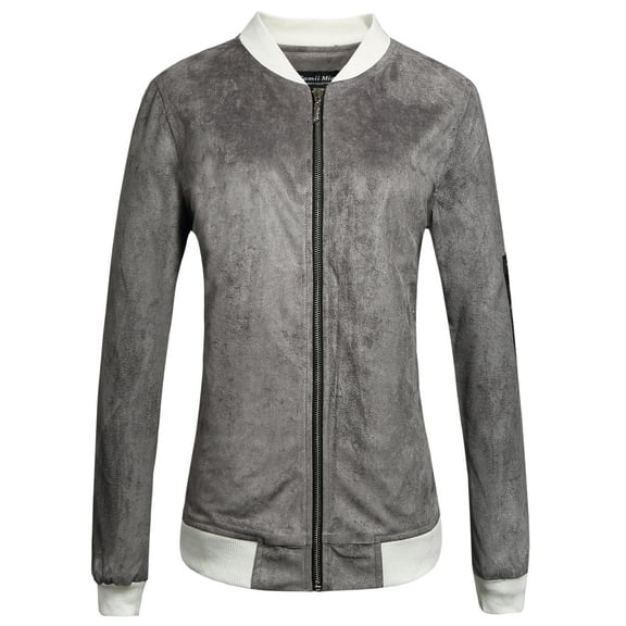 Camii Mia Women's Bomber Jacket Zip Up Velvet Fleece Jacket Warm Coat