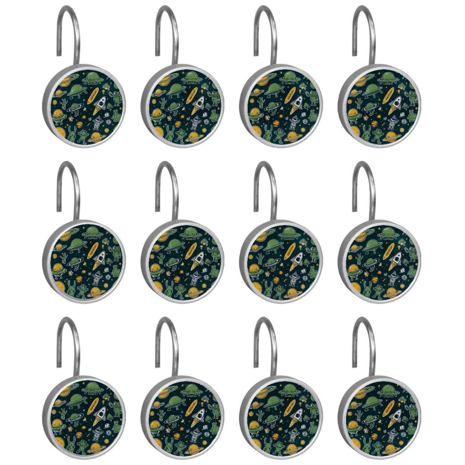 HemaKayy 12 Pcs Shower Curtain Hooks Bathroom Decorative Accessories Green Roaming Universe