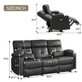 thumbnail image 2 of Recliner Sofa, Power Reclining Sofa with Heat and Massage, 3 Seater Power Recliner Couch with USB Ports, Cup Holders, Side Pockets, Faux Leather Wall Hugger Sofa Recliners for Living Room, 2 of 7