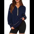 thumbnail image 2 of Sudadera con Capucha de Otoño para Mujer, Sudadera Corta de Larga con Media Cremallera, Jersey de Invierno, Ropa de Moda Azul Marino XL, 2 of 10