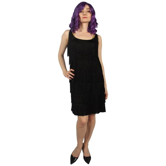 HPO Adult Women's Roaring 1920s Flirty Flapper Costume, Halloween Fancy-Dress Black Costume