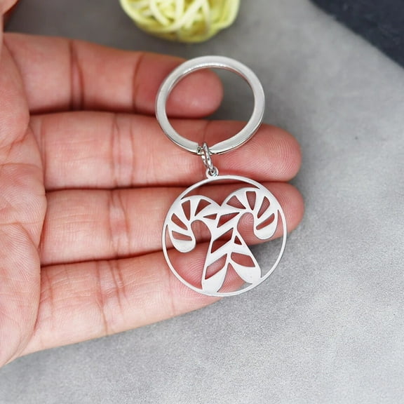 Christmas Keychain Cute Candy Cane Car Key Chain Bag Pendant For Women Children Stainless Steel Xmas Holiday Keyrings
