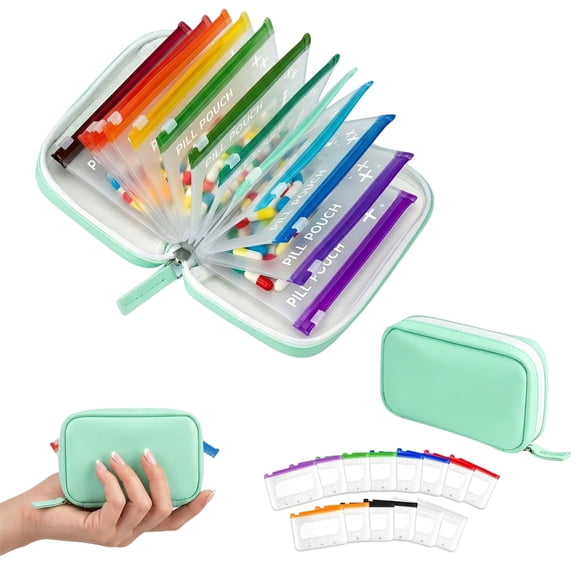 Waterproof Pill Pouch Set, Waterproof Pill Pouches for Travel, Leakproof Reusable Zippered Medicine Organizer with 14 Color-Coded Storage Pouches