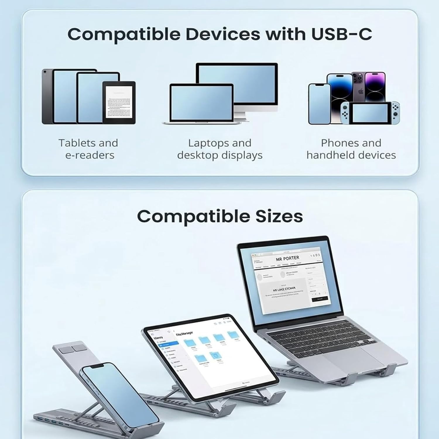 8-in-1 Tablet Docking Station Stand Ergonomic Laptop Stand with 4K TF USB 3.0 USB-C PD 100W Fast Charging Aluminum Alloy Silver Portable Lightweight Adjustable(xxw)