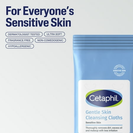 Cetaphil Gentle Skin Cleansing Cloths, 25 ct, Fragrance Free Face and Body Wipes
