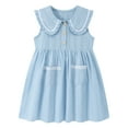 thumbnail image 3 of 2-Pack Toddler Girls School Dresses, Sleeveless Peter Pan Collar Uniform Dresses for Back to School, Green&Light Blue , 2T–7T, 3 of 6