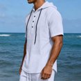 thumbnail image 2 of Hearthz Men’s Linen Blend Hooded Henley Shirts Drawstring Button Men's Shirts Short Sleeve Summer Beach Men's T-Shirts, 2 of 7