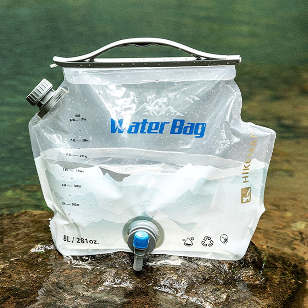 BIMZUC 8L Collapsible Camping Water Bag, Large Capacity Portable Foldable Water Storage Jug Container with Spout and Handle for Outdoor Traveling Hiking Picnic Emergency Survival Gear, Transparent