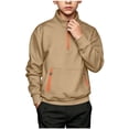 thumbnail image 5 of HBGVBA Boys Fleece Sweatshirt,Solid Color Half Zip Stand Collar Lined Pullover Top Loose Casual Thick Warm Long Sleeve 5-15 Years, 5 of 6