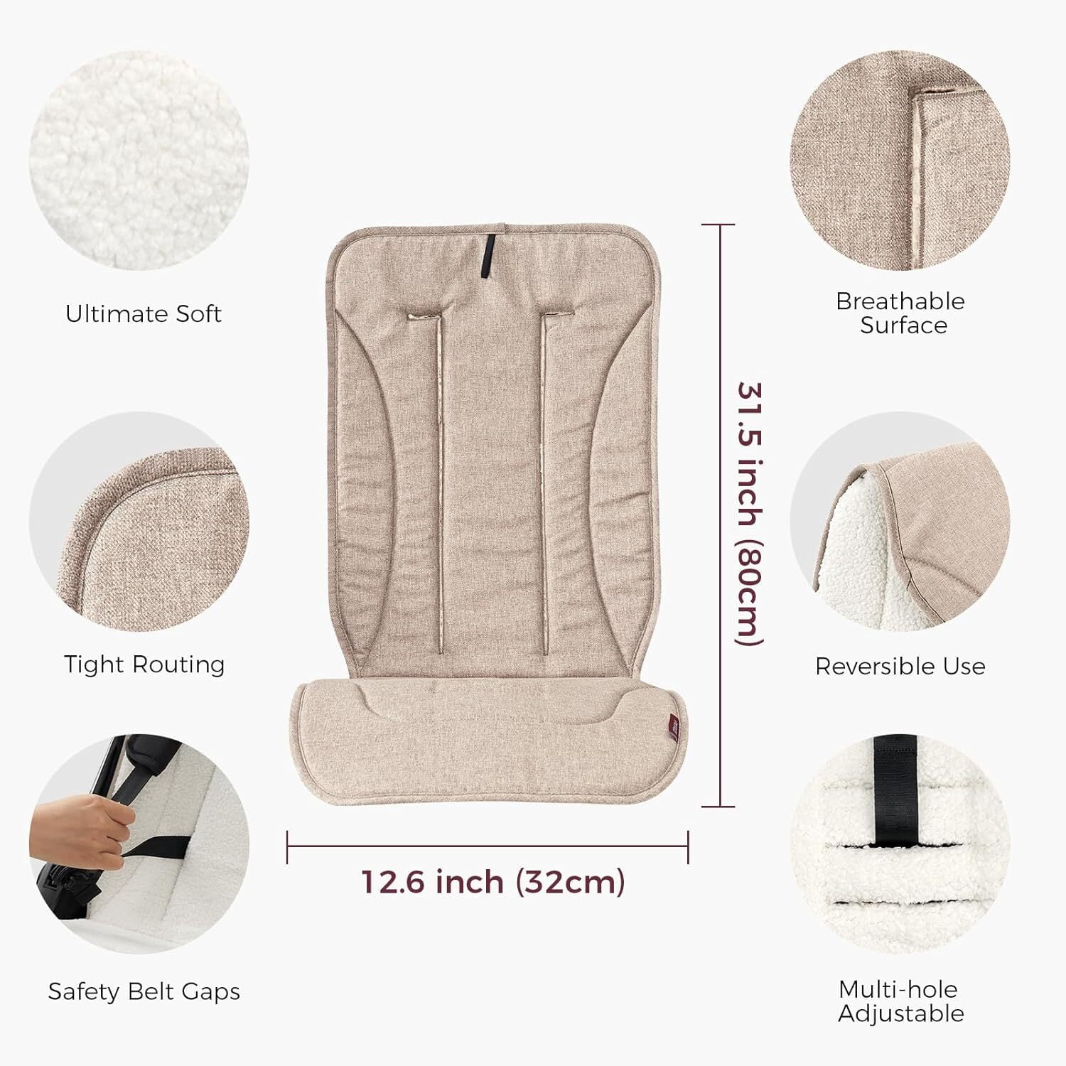 Momcozy Reversible Stroller Cushion | Universal Breathable Stroller Liner | Winter Warm Car Seat Liners | Crib Carriage Cushion Pad | Plush for Winter Use ＆Soft Fabric for All-Season Comfort, Khaki