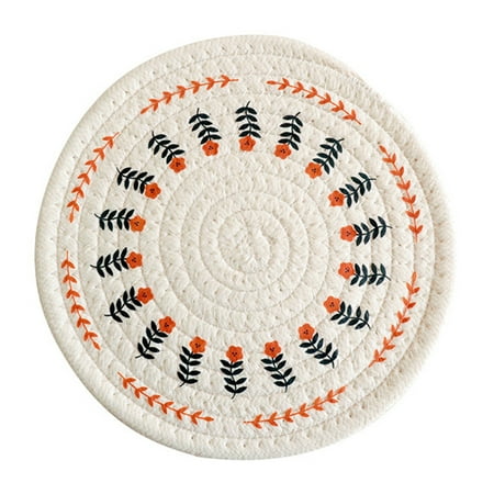 

Wanwan Flower Pattern Woven Cup Coaster Round Cotton Rope Tasty Sweet Drink Tea Coaster Table Decor