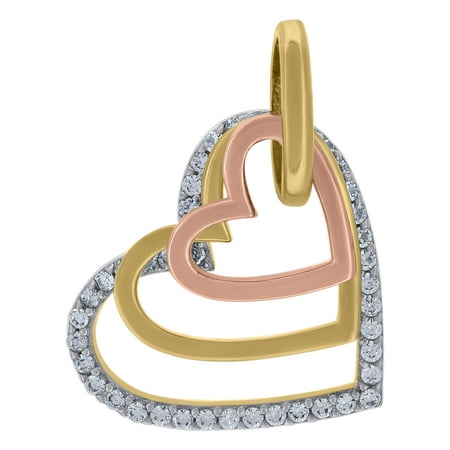 14k Tri-Color Gold Womens Cubic Zirconia Three Open Hearts Charm Pendant