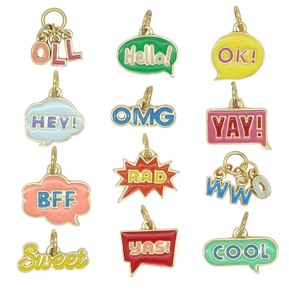 Enamel Words Charm Mix by Bead Landing - Charms for DIY Jewelry Making - Necklaces - Bracelets & Keychains - 12 Pack