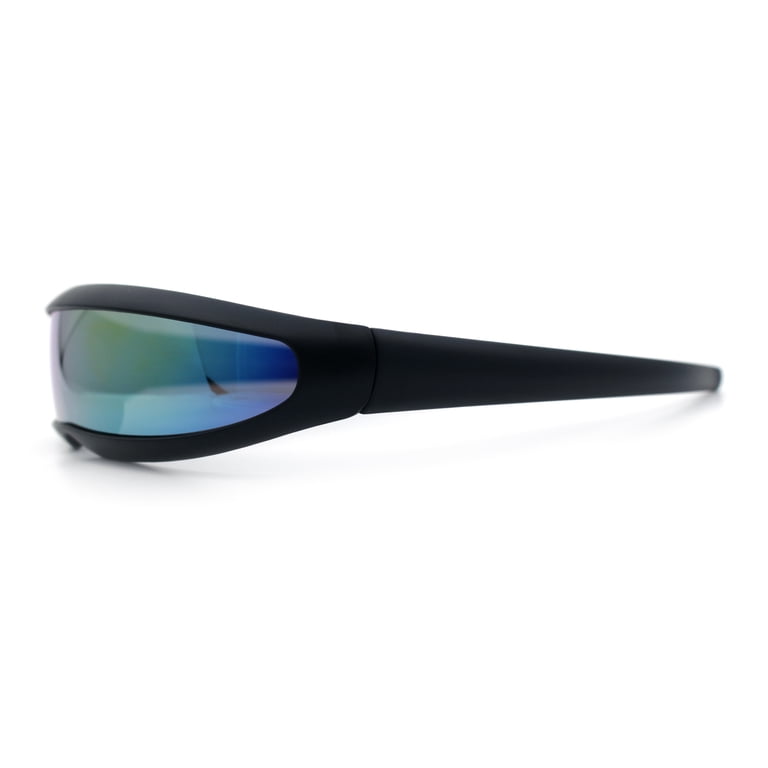 Mirror Lens Monolens Cyclops Robotic Futuristic Sunglasses Black