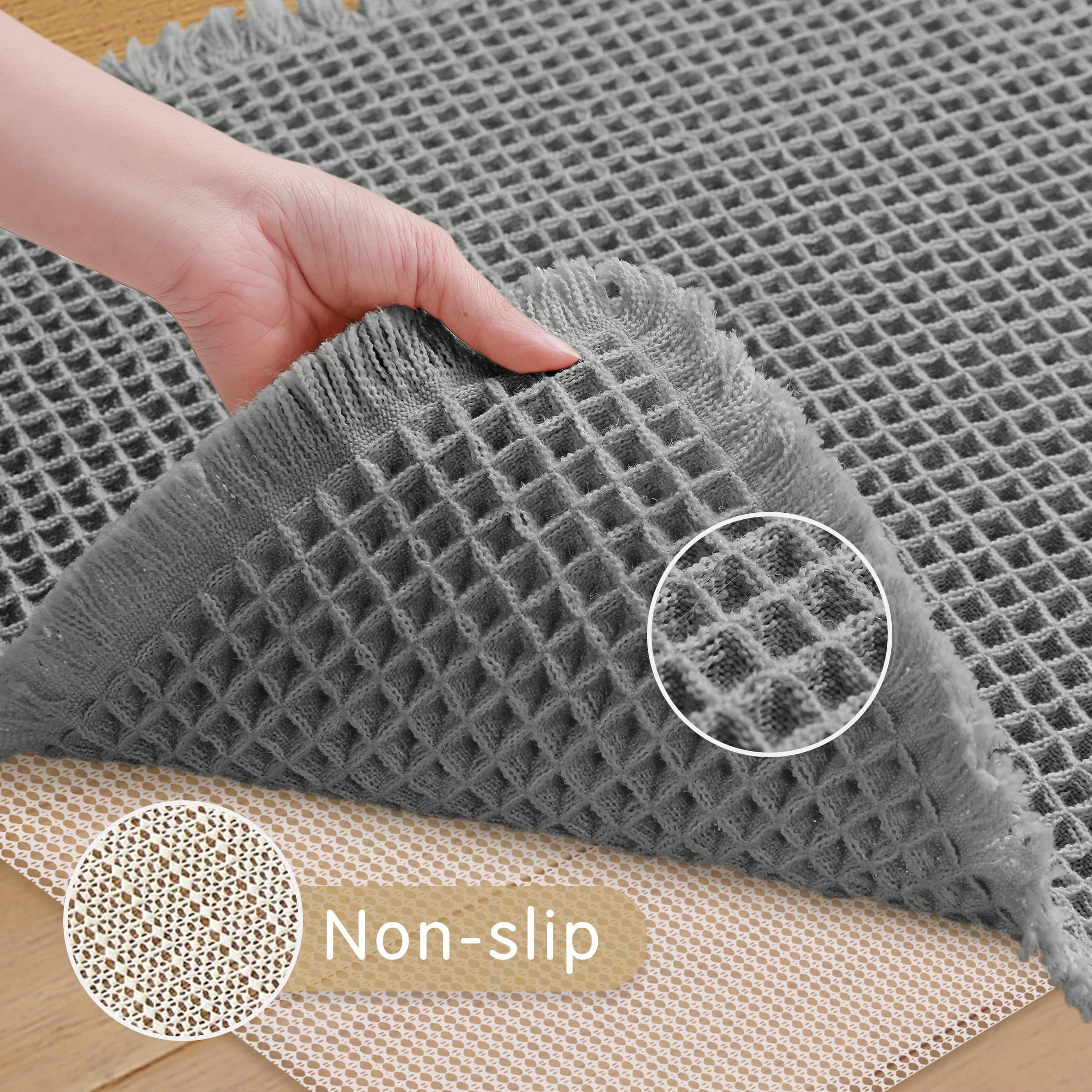 Subrtex Waffle Weave Bathroom Rug, Non Slips Bath Mat, Absorbent Bathmat Bath Rug for Bathroom (16"x24", Gray)