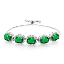 Gem Stone King 925 Sterling Silver Green Nano Emerald Tennis Bracelet for Women (8.55 Cttw, Oval 9X7MM, Gemstone May Birthstone, Fully Adjustable up to 9 inch)