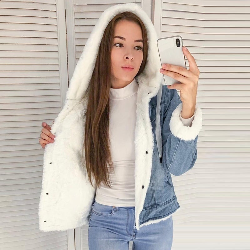 denim fur hood jacket