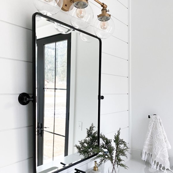 TEHOME Farmhouse Pivot Rectangle Bathroom Mirror Black Metal Framed Tilting  Beveled Vanity Mirrors 19x24
