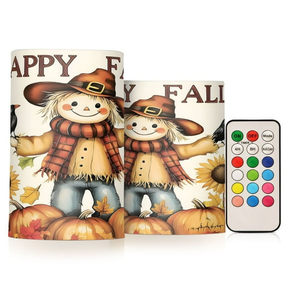 ALAZA Happy Fall 2 PCs LED Flickering Flameless Candles with Remote Timer Battery Operated Candle